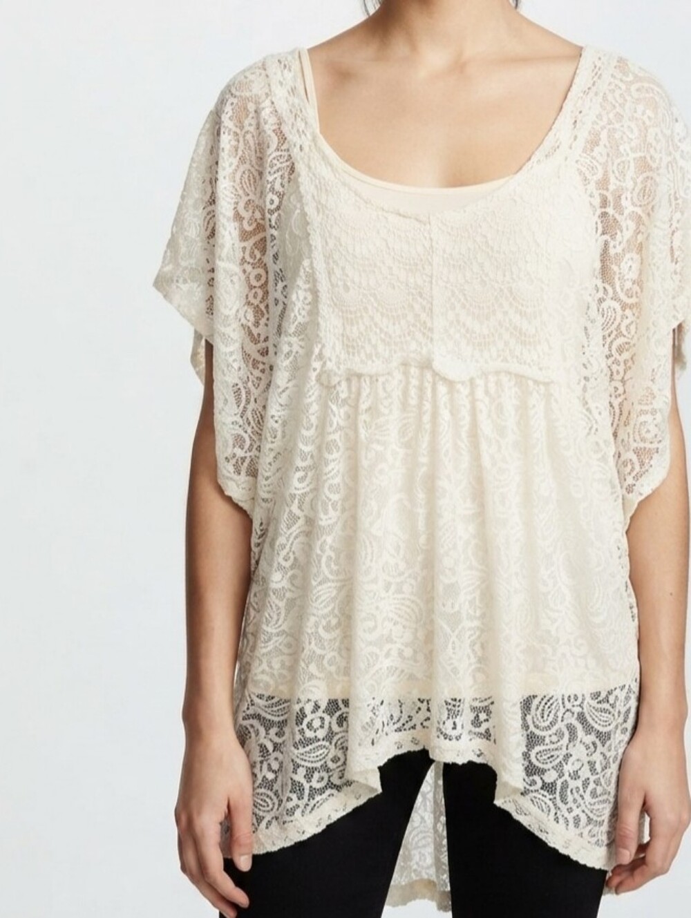 Poof! Cream Lace Overlay Tunic Top